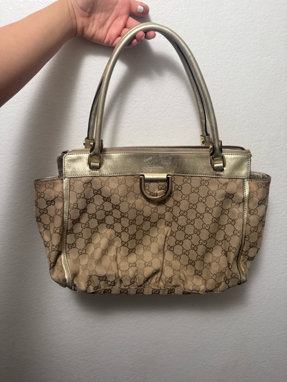 Gucci Metallic Gold GG Canvas Tote Bag